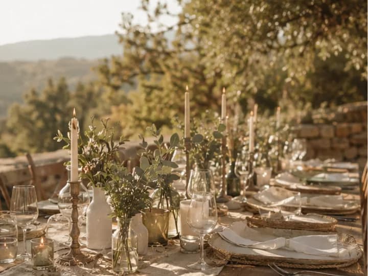 Rien n'est oublié sur la table de repas des invités au mariage grâce à la wedding planner qui veille au bon déroulement.