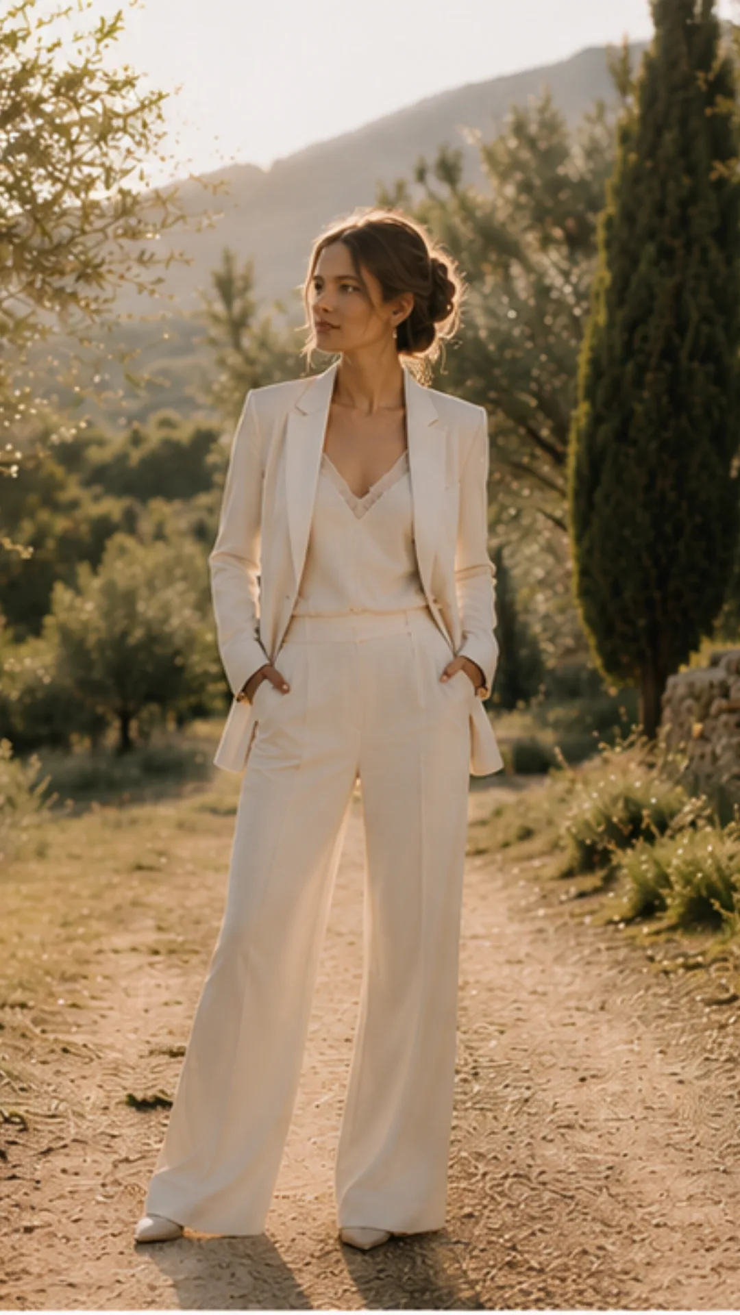 Bride in ecru trousers