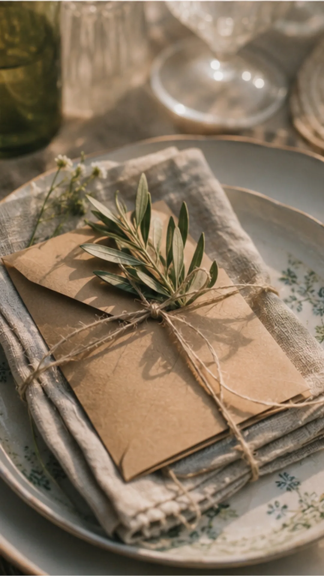 enveloppe individuelle disposée dans assiette invité papeterie mariage écoresponsable