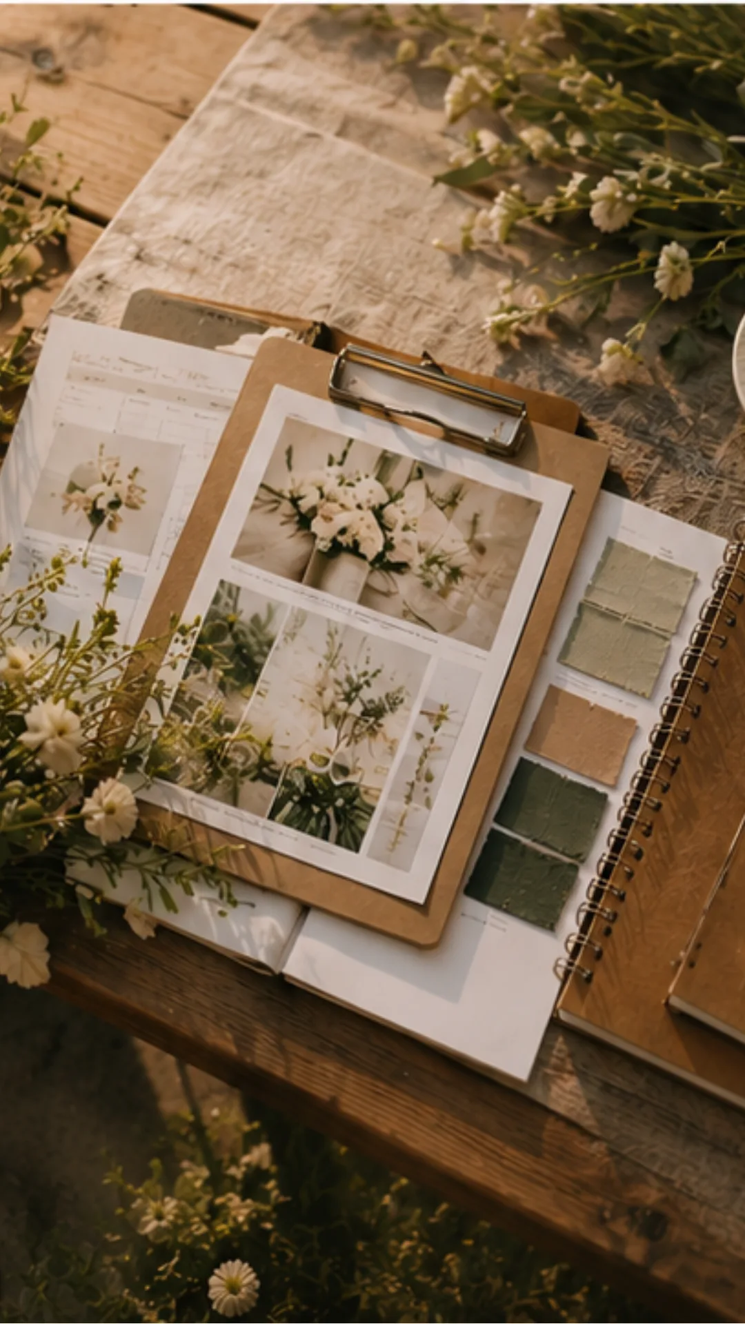 Planche d'inspiration décoration et fleurs de mariage thème nature Provence