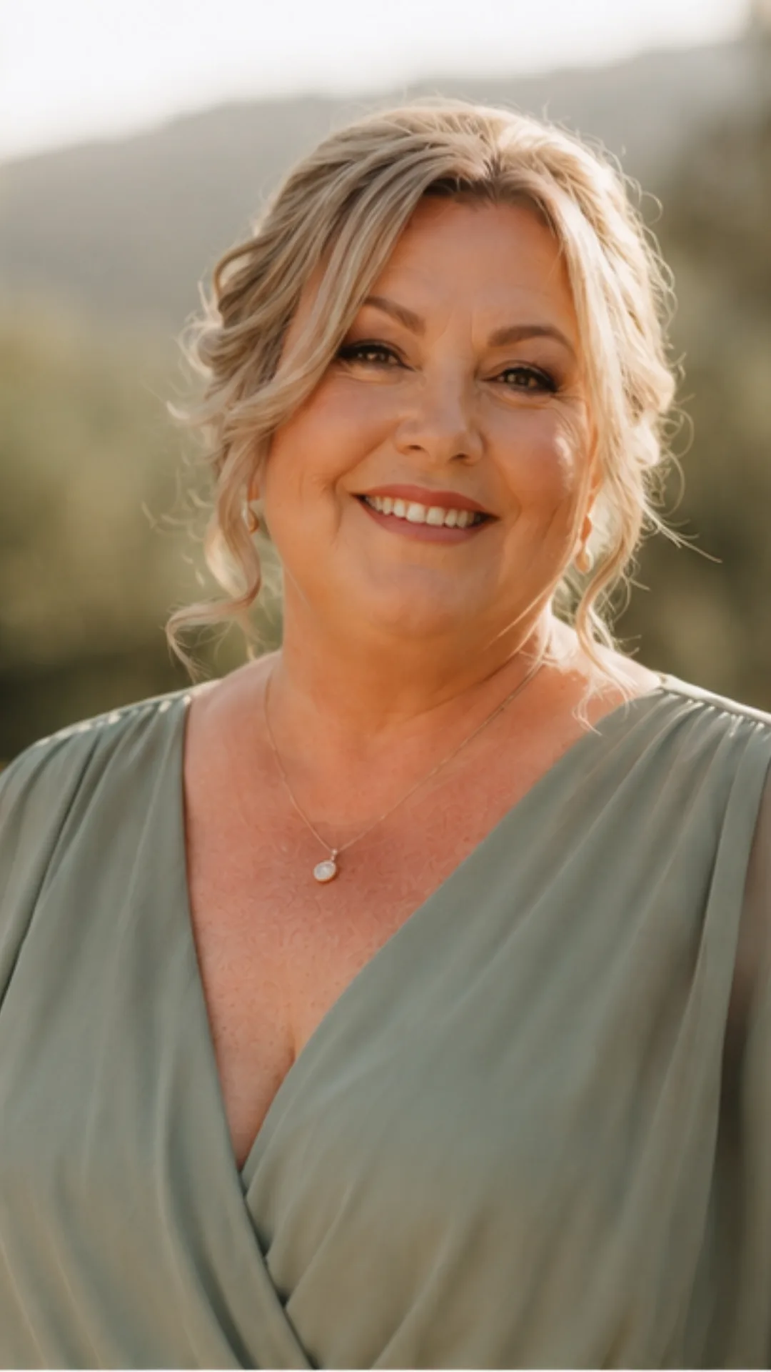 photo portrait mère du marié tenue grande taille prend la pose pour le photographe