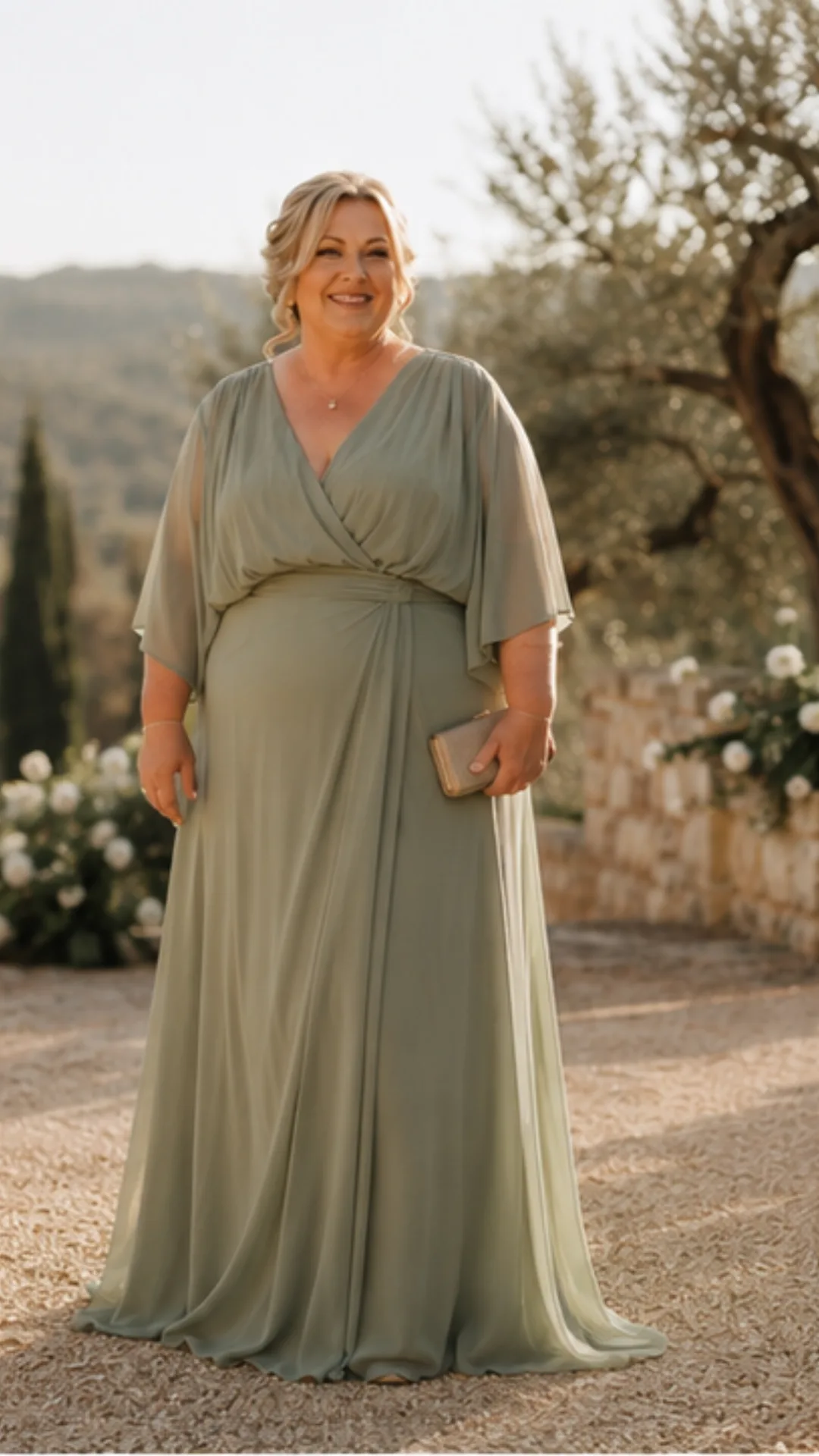 mère du marié en robe grande taille pochette et accessoires assortis au thème